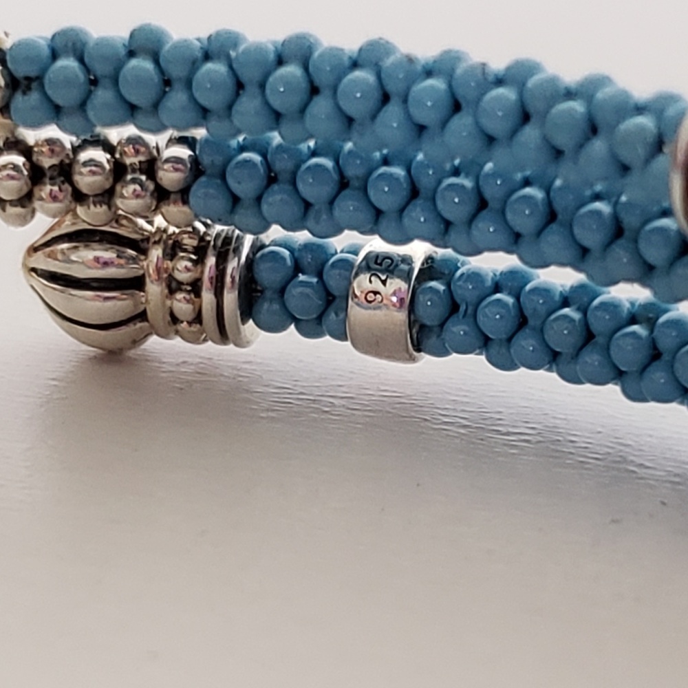 LAGOS Caviar Sterling Silver Blue Ceramic Beaded Coil Bracelet - Picture 14 of 16
